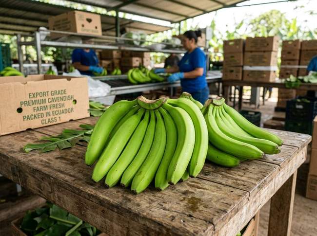 Fresh G9 Cavendish bananas in export packaging view 2