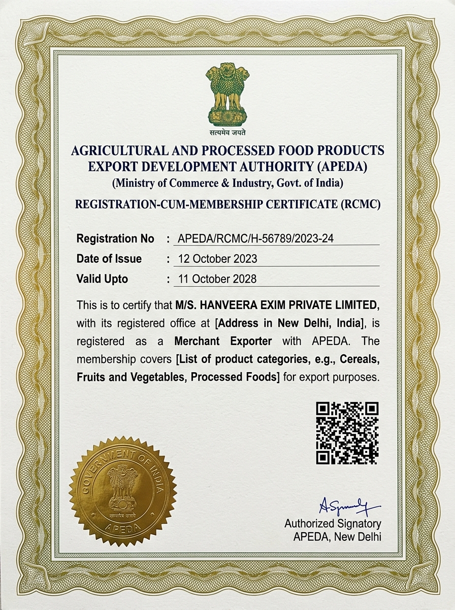 APEDA Official Export Registration Certificate