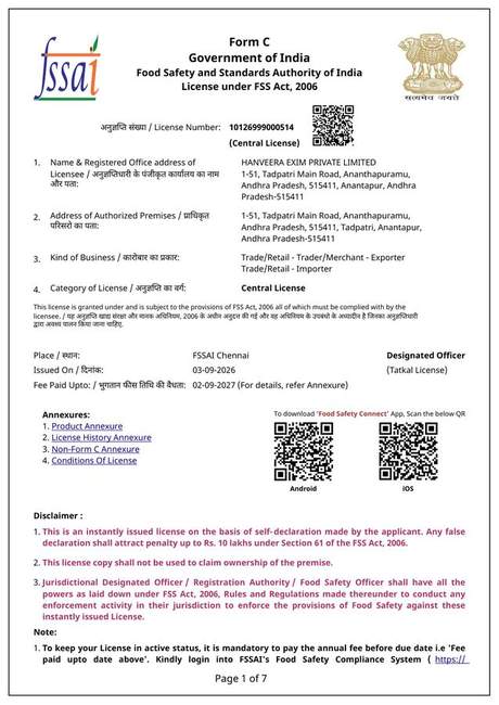 FSSAI Central Food Safety License
