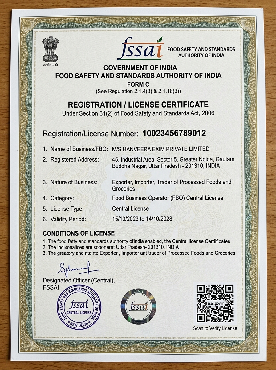 FSSAI Central Food Safety Export Licence