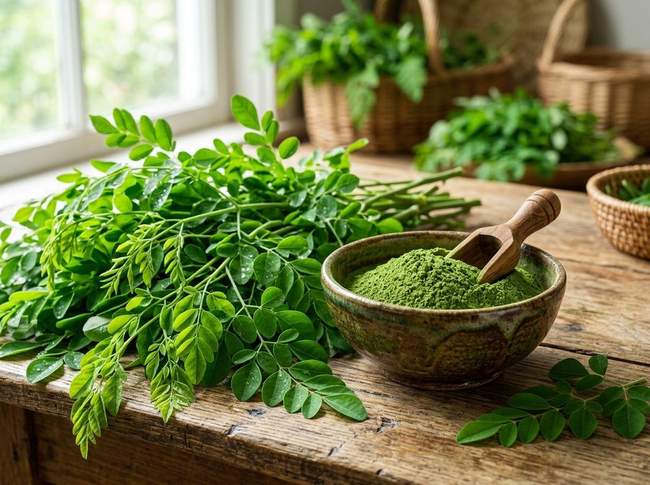 Organic cold-milled green moringa leaf powder view 2